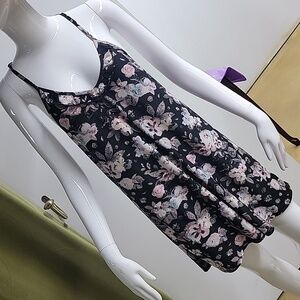 Betsy Johnson Floral Printed Chemise Slip Nightgown Black Size Large